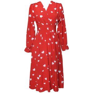 Long Sleeve Red Heart Midi Dress